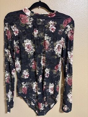 J by Justify Floral Lace Long-Sleeve Bodysuit Size XL